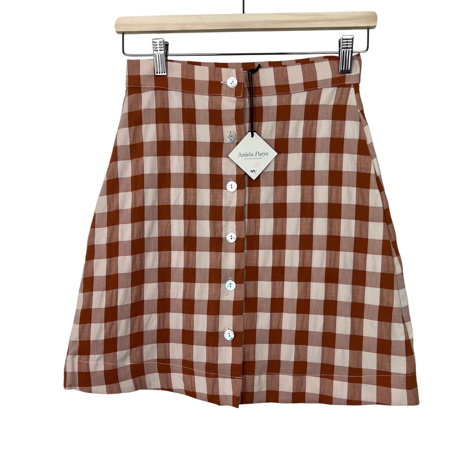 Aniela Parys Sz Xs Lateriflora High Waisted Button Up Skirt Plaid Seersucker Nwt
